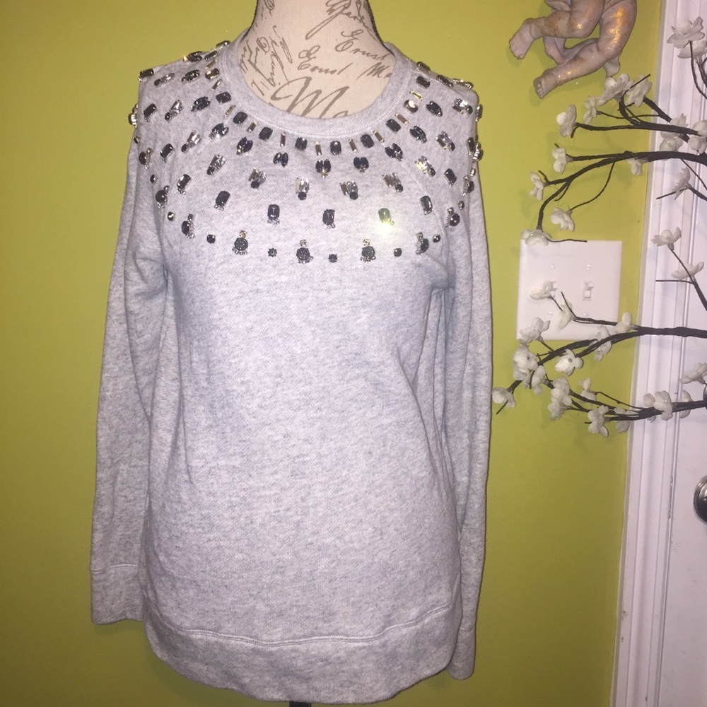 WOMENS Gray Jeweled LOFT Sweater